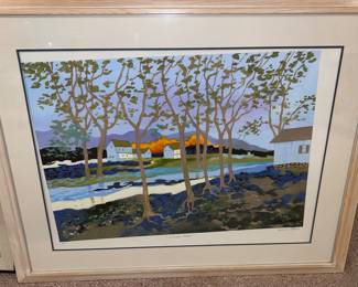 Wooded riverside scene landscape