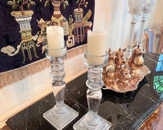 Elegant Marquis by Waterford clear crystal pillar candlesticks