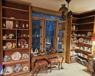 Furniture, lamps, Native American crafts and antique dishware