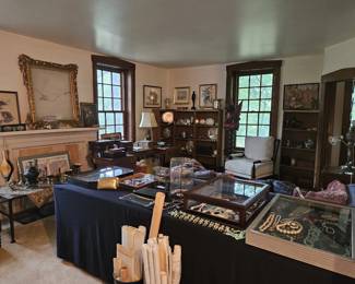 Jewelry, silver plate, pipes, GAR and political pins, brass, paintings
