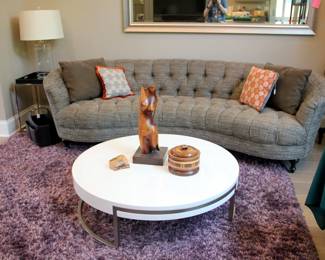 Arhaus Curved Sofa, Contemporary Coffee Table