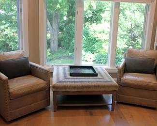 2 McKinley Leather Club Chairs, Braxton Culler Hammond Cocktail Ottoman