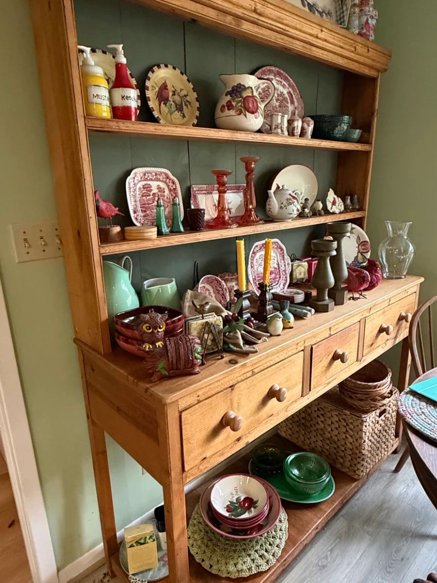 Vintage Pine Welsh Dresser with Assorted Vintage Kitchenware