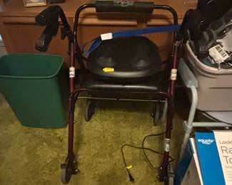 Medline Basic Steel Rollator Walker with Seat, Burgundy