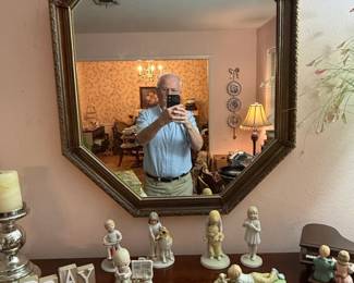 Vintage Octagonal Beveled Mirror with Ornate Giltwood Frame