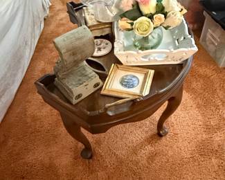 Vintage Wooden Side Table with Carved Drawer Front