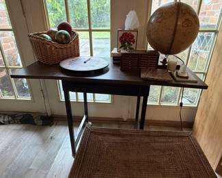 Vintage Globe on Stand with Wicker Basket and Clock