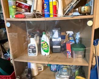 Assorted Vintage Household Cleaning Products and Storage Bins