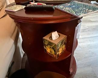 Vintage Cherry Wood Pedestal Side Table with Tiered Shelves