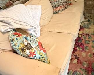 Cream Upholstered Slipcovered Sofa Pottery Barn Style