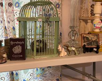 Chippy birdcage and glass art deco lamp
