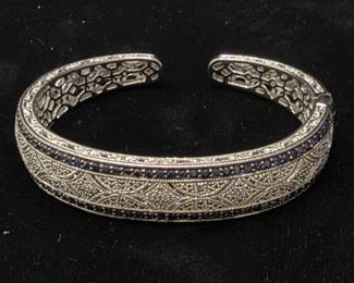 Sterling With Pave Set Diamonds & Channel Set Sapphires