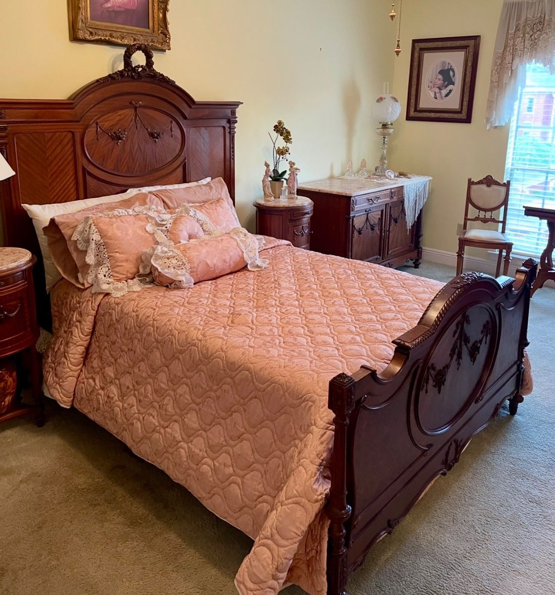 Ornate Queen bed frame $700. Mattress and box spring included or not. Same price either way.