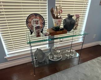 Modern Glass and Chrome Console Table