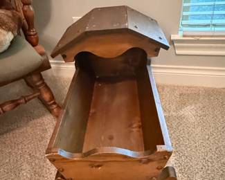 Vintage Wooden Doll Cradle with Hood