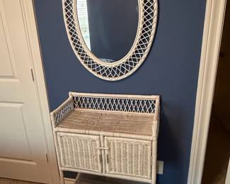 Vintage Wicker Vanity Set with Oval Mirror