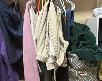 Assorted Closet Apparel and Storage Bins