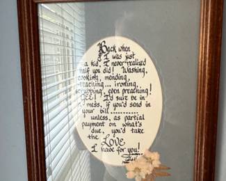 Vintage Alice Moore Gallery Love I Have For You Calligraphy Wall Art with Dried Flowers