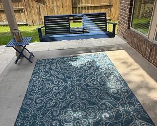 Blue and White Scroll Pattern Outdoor Area Rug