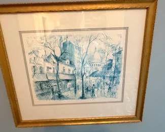Robert Delval Monochromatic Paris Street Scene Lithograph