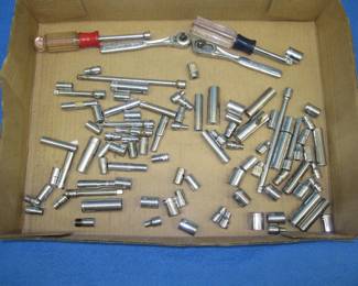 Lot 177. Craftsman 1/4" drive components. Standard sockets and metric sockets both deep and regular, extensions, 2 ratchets, and two drivers.