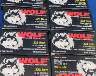 Lot 475. 8 boxes of 20 each Wolf .223 Remington rounds