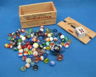 Lot 372. Miniature Winchester shot shell box filled with marbles