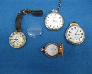 Lot 437. Four untested pocket watches including an Elgin with a Wadsworth Pilot 20-year case S/N 690361.