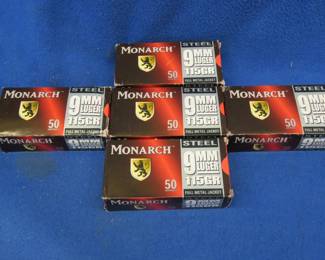 Lot 488. 5 boxes of 50 each Monarch 9MM Luger