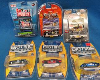 Lot 79. Six 1:64 toy cars: Three Big Time Muscle cars. Maisto. Winner's Circle. Badda1 Ride
