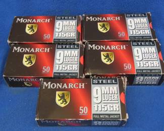Lot 489. 5 boxes of 50 each Monarch 9MM Luger