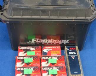 Lot 480. 500 assorted 22LR rounds in a plastic ammo box