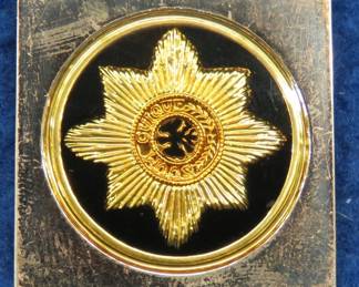 Lot 204. Franklin Mint's sterling silver 1st Guards Grenadier Regiment "Emperor Alexander" Germany ingot from "The World's Greatest Regiments". weighing 14.51 grams.. All 50 emblems and the wooden display case will be sold separately in this auction