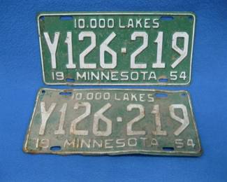 Lot 409. Matching 1954 Minnesota license plates