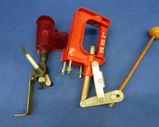 Lot 188. Lee Challenger reloading press, Lee Perfect powder dispenser, Lee scale, primer trays, and many more reloading components