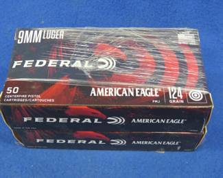 Lot 495. 2 boxes of 50 each American Eagle 9MM Luger rounds