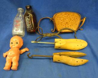 Lot 351. Many collectibles including a Kewpie doll, old bottles and more