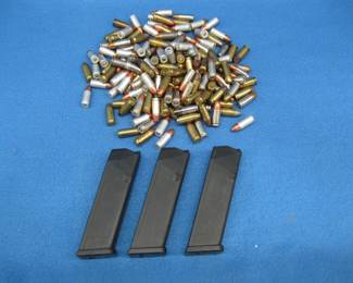 Lot 95. Approx. 150 rounds of mixed 9mm and 3 Glock 5th generation 9mm magazines