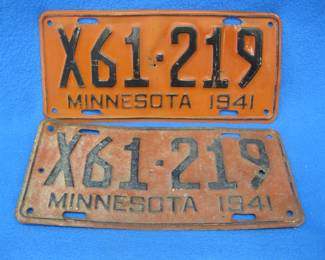 Lot 463. Pair of matching 1941 Minnesota license plates