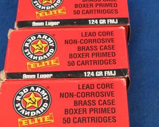 Lot 459. 3 boxes of 50 each Red Army Standard 9MM Luger rounds
