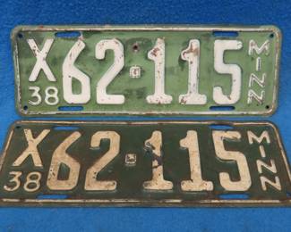 Lot 30. 1938 Minnesota front and back license plates