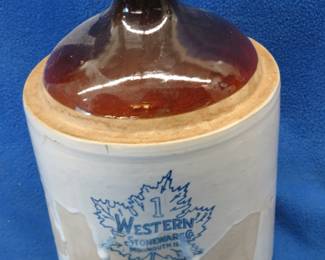 Lot 347. Unusual Western Stoneware 1-gallon crock with a frosting effect factory glaze drip glaze most likely due to a manufacturing error
