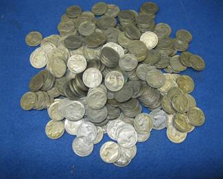 Lot 442. 250 readable date Buffalo nickels from the 1930s