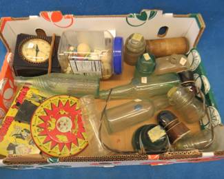 Lot 49. Vintage tin Animal Bingo game, Telechron clock, and more