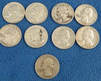Lot 113. Nine silver Washington Quarters