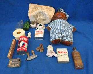 Lot 356. Collectibles including a Raikes Bear, old bottles, and more