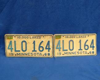 Lot 131. Matching pair of Minnesota license plates from 1968