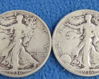 Lot 65. Two 1936 P Walking Liberty Half Dollars