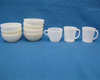 Lot 387. White Fire King bowls and cups