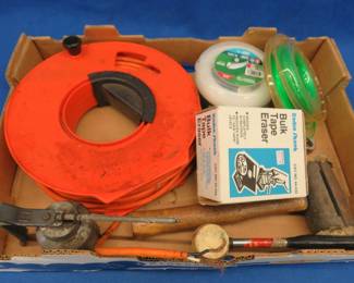 Lot 405. Rawhide mallet, extension cord and reel, and more